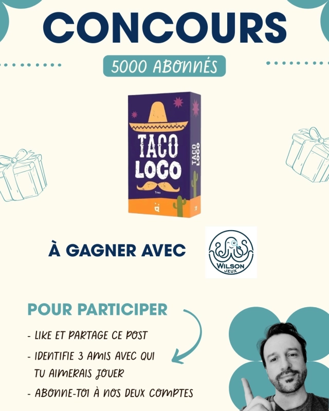 🎲 Concours du mois 🎲

Pour fêter (avec un peu de retard) les 5000 abonnés sur Instagram et les 1 an du site www.mr-boardgames.com 🎂

👉 Pour participer, rien de plus simple :
1️ - Likez ce post
2️ - Abonnez-vous aux comptes @mr_boardgames_com et @wilsonjeux 
3️ - Identifiez en commentaire 3 amis avec qui vous aimeriez jouer

💡 N’hésitez pas à partager ce post en story ça fait toujours plaisir.

📍 Concours réservé aux particuliers résidant en France métropolitaine et en Belgique.

📅 Tirage au sort du gagnant en octobre.

⚠️ Ce concours n’est ni géré ni sponsorisé par Instagram.

#boardgame #boardgamer #jeudesociete #jeuxdesociété #jeudeplateau #j2s #bgg #bggcommunity #boardgamegeek #jeux #jds #tabletop #juegodemesa #brettspiele #concours