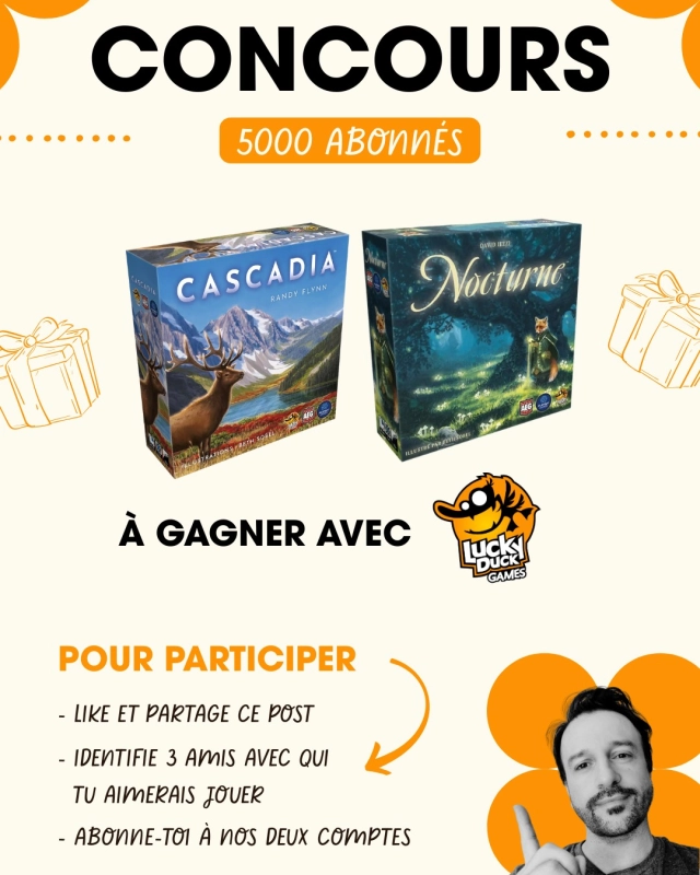 🎲 Concours du mois 🎲

Pour fêter (avec un peu de retard) les 5000 abonnés sur Instagram et les 1 an du site www.mr-boardgames.com 🎂

👉 Pour participer, rien de plus simple :
1️ - Likez ce post
2️ - Abonnez-vous aux comptes @mr_boardgames_com et @luckyduckgamesfr 
3️ - Identifiez en commentaire 3 amis avec qui vous aimeriez jouer

💡 N’hésitez pas à partager ce post en story ça fait toujours plaisir.

📍 Concours réservé aux particuliers résidant en France métropolitaine et en Belgique.

📅 Tirage au sort du gagnant en octobre.

⚠️ Ce concours n’est ni géré ni sponsorisé par Instagram.

#boardgame #boardgamer #jeudesociete #jeuxdesociété #jeudeplateau #j2s #bgg #bggcommunity #boardgamegeek #jeux #jds #tabletop #juegodemesa #brettspiele #concours