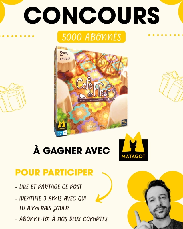 🎲 Concours du mois 🎲

Pour fêter (avec un peu de retard) les 5000 abonnés sur Instagram et les 1 an du site www.mr-boardgames.com 🎂

👉 Pour participer, rien de plus simple :
1️ - Likez ce post
2️ - Abonnez-vous aux comptes @mr_boardgames_com et @matagot.france 
3️ - Identifiez en commentaire 3 amis avec qui vous aimeriez jouer

💡 N’hésitez pas à partager ce post en story ça fait toujours plaisir.

📍 Concours réservé aux particuliers résidant en France métropolitaine et en Belgique.

📅 Tirage au sort du gagnant en octobre.

⚠️ Ce concours n’est ni géré ni sponsorisé par Instagram.

#boardgame #boardgamer #jeudesociete #jeuxdesociété #jeudeplateau #j2s #bgg #bggcommunity #boardgamegeek #jeux #jds #tabletop #juegodemesa #brettspiele #concours