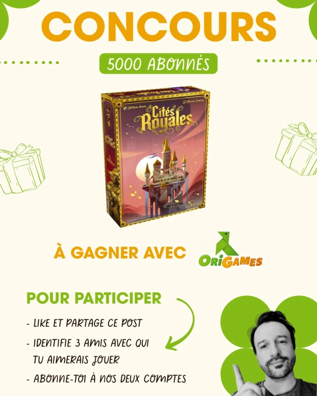 🎲 Concours du mois 🎲
Pour fêter (avec un peu de retard) les 5000 abonnés sur Instagram et les 1 an du site www.mr-boardgames.com 🎂
👉 Pour participer, rien de plus simple :
1️ - Likez ce post
2️ - Abonnez-vous aux comptes @mr_boardgames_com et @origames_official 
3️ - Identifiez en commentaire 3 amis avec qui vous aimeriez jouer
💡 N’hésitez pas à partager ce post en story ça fait toujours plaisir.
📍 Concours réservé aux particuliers résidant en France métropolitaine et en Belgique.
📅 Tirage au sort du gagnant en octobre.
⚠️ Ce concours n’est ni géré ni sponsorisé par Instagram.
#boardgame #boardgamer #jeudesociete #jeuxdesociété #jeudeplateau #j2s #bgg #bggcommunity #boardgamegeek #jeux #jds #tabletop #juegodemesa #brettspiele #concours