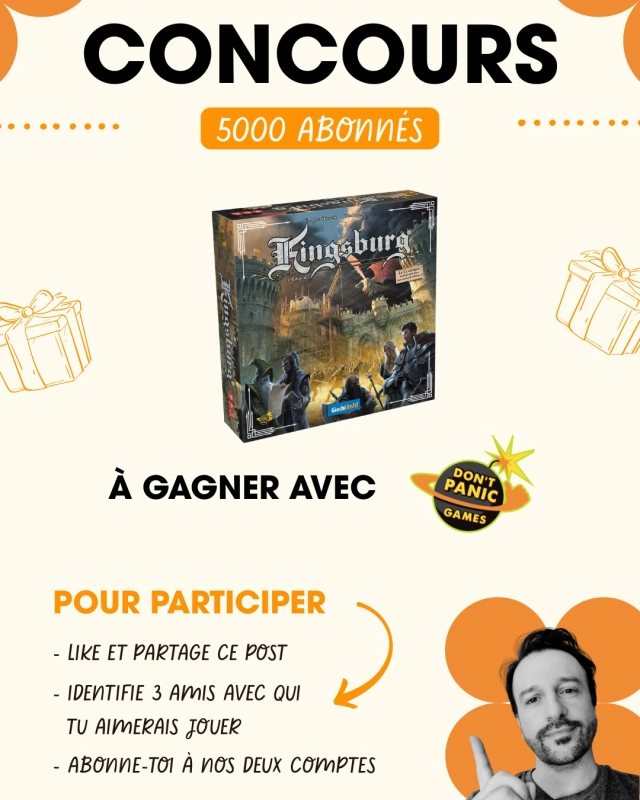 🎲 Concours du mois 🎲
Pour fêter (avec un peu de retard) les 5000 abonnés sur Instagram et les 1 an du site www.mr-boardgames.com 🎂
👉 Pour participer, rien de plus simple :
1️ - Likez ce post
2️ - Abonnez-vous aux comptes @mr_boardgames_com et @dontpanicgames 
3️ - Identifiez en commentaire 3 amis avec qui vous aimeriez jouer
💡 N’hésitez pas à partager ce post en story ça fait toujours plaisir.
📍 Concours réservé aux particuliers résidant en France métropolitaine et en Belgique.
📅 Tirage au sort du gagnant en octobre.
⚠️ Ce concours n’est ni géré ni sponsorisé par Instagram.
#boardgame #boardgamer #jeudesociete #jeuxdesociété #jeudeplateau #j2s #bgg #bggcommunity #boardgamegeek #jeux #jds #tabletop #juegodemesa #brettspiele #concours