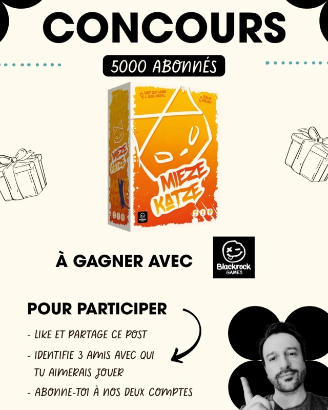 🎲 Concours du mois 🎲
Pour fêter (avec un peu de retard) les 5000 abonnés sur Instagram et les 1 an du site www.mr-boardgames.com 🎂
👉 Pour participer, rien de plus simple :
1️ - Likez ce post
2️ - Abonnez-vous aux comptes @mr_boardgames_com et @blackrock_games 
3️ - Identifiez en commentaire 3 amis avec qui vous aimeriez jouer
💡 N’hésitez pas à partager ce post en story ça fait toujours plaisir.
📍 Concours réservé aux particuliers résidant en France métropolitaine et en Belgique.
📅 Tirage au sort du gagnant en octobre.
⚠️ Ce concours n’est ni géré ni sponsorisé par Instagram.
#boardgame #boardgamer #jeudesociete #jeuxdesociété #jeudeplateau #j2s #bgg #bggcommunity #boardgamegeek #jeux #jds #tabletop #juegodemesa #brettspiele #concours