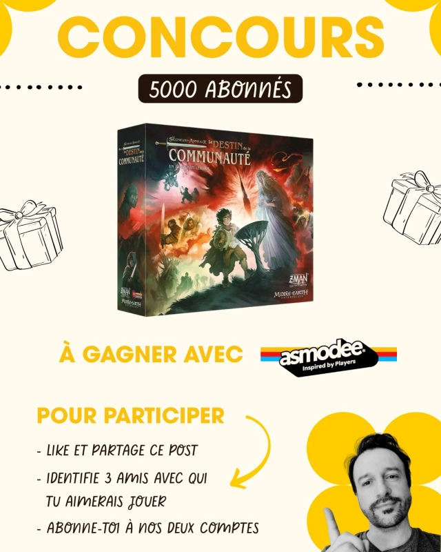 🎲 Concours du mois 🎲

Pour fêter (avec un peu de retard) les 5000 abonnés sur Instagram et les 1 an du site www.mr-boardgames.com 🎂

👉 Pour participer, rien de plus simple :
1️ - Likez ce post
2️ - Abonnez-vous aux comptes @mr_boardgames_com et @asmodee_fr
3️ - Identifiez en commentaire 3 amis avec qui vous aimeriez jouer

💡 N’hésitez pas à partager ce post en story ça fait toujours plaisir.

📍 Concours réservé aux particuliers résidant en France métropolitaine et en Belgique.

📅 Tirage au sort du gagnant en novembre.

⚠️ Ce concours n’est ni géré ni sponsorisé par Instagram.

#boardgame #boardgamer #jeudesociete #jeuxdesociété #jeudeplateau #j2s #bgg #bggcommunity #boardgamegeek #jeux #jds #tabletop #juegodemesa #brettspiele #concours